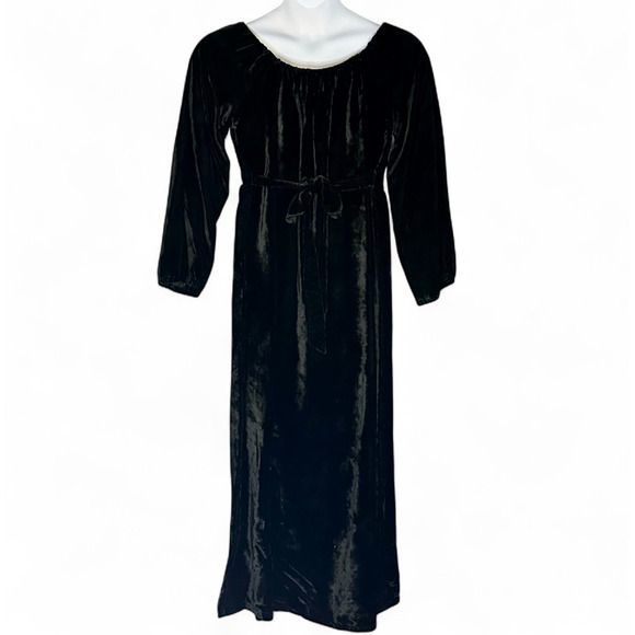 Vintage 90s HICO Crushed Velvet Maxi Dress Size 14 Off Shoulder Goth Boho Party - Picture 12 of 14